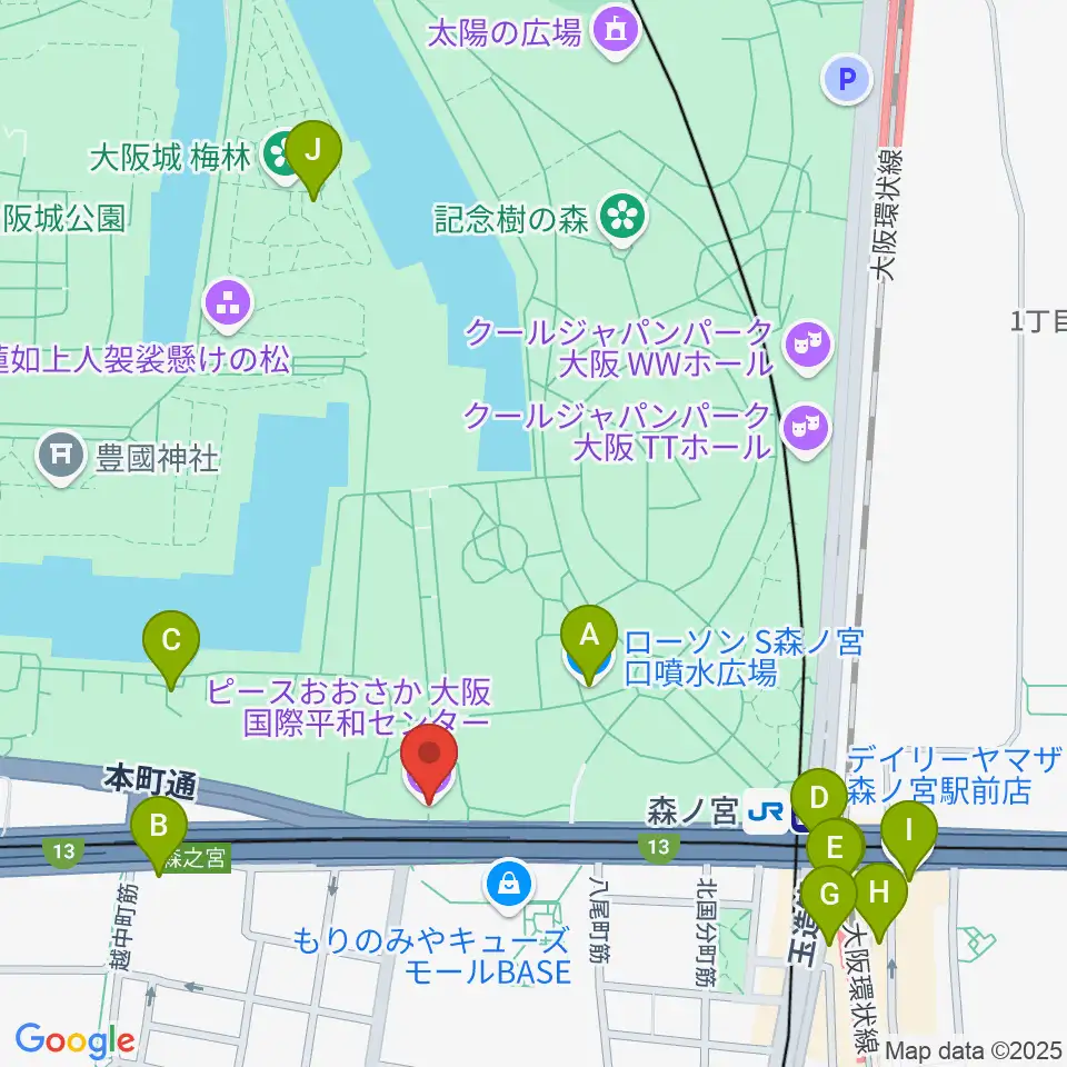 ピースおおさか 大阪国際平和センター周辺のコンビニエンスストア一覧地図