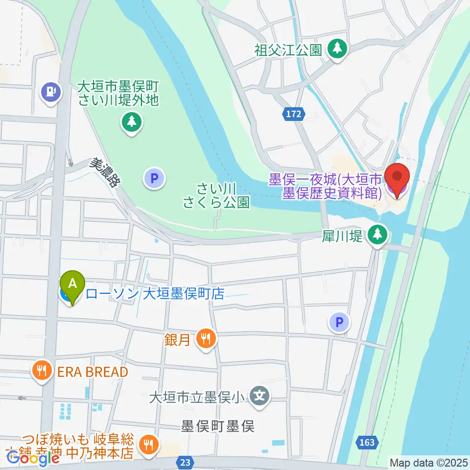 墨俣一夜城（大垣市墨俣歴史資料館）周辺のコンビニエンスストア一覧地図