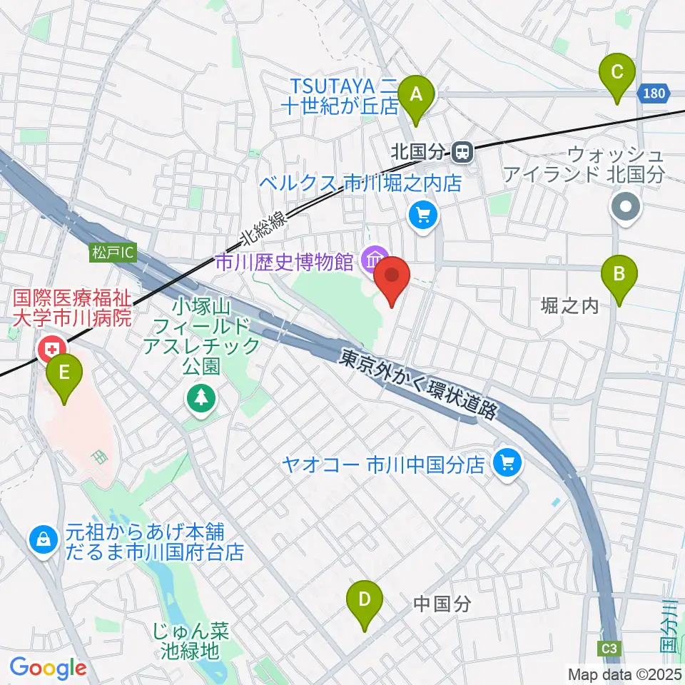 市立市川考古博物館周辺のコンビニエンスストア一覧地図