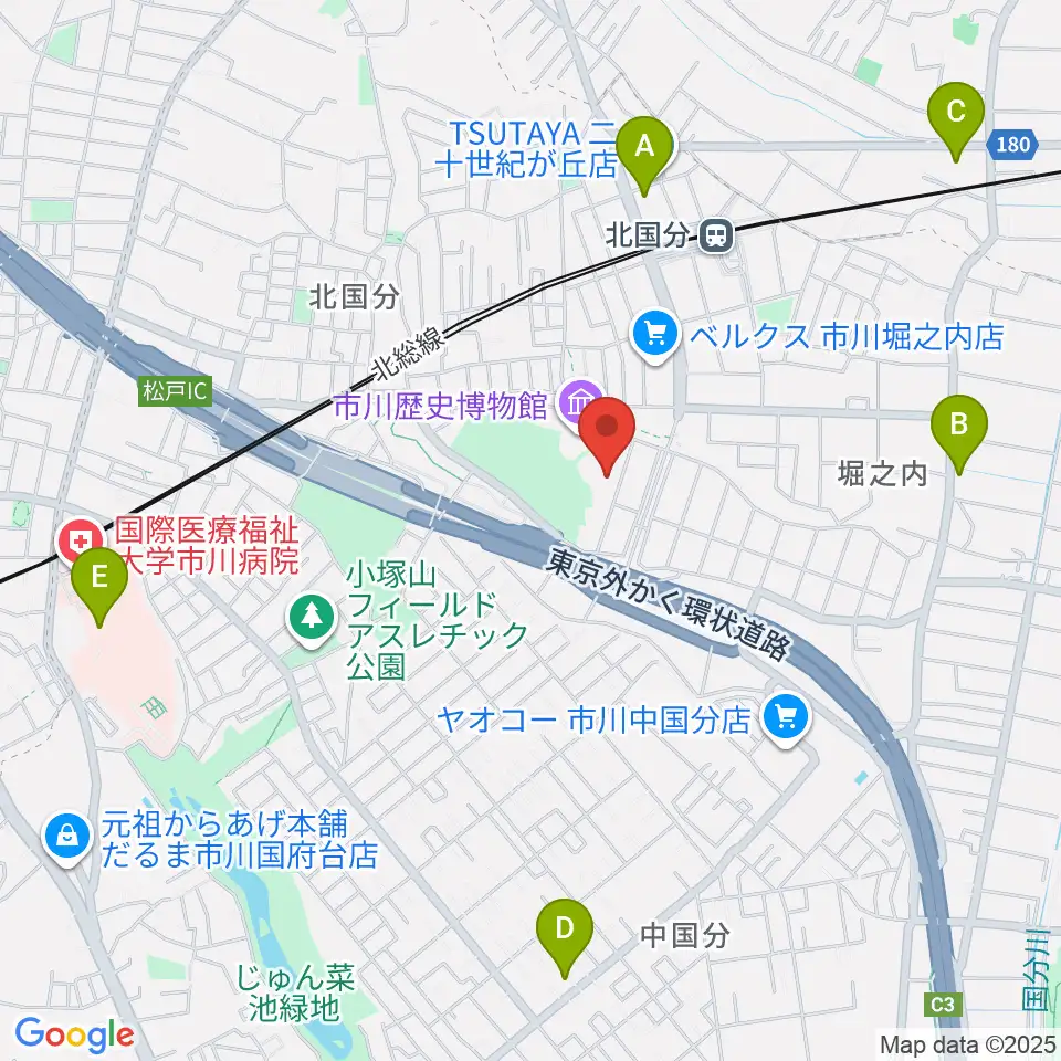 市立市川考古博物館周辺のコンビニエンスストア一覧地図