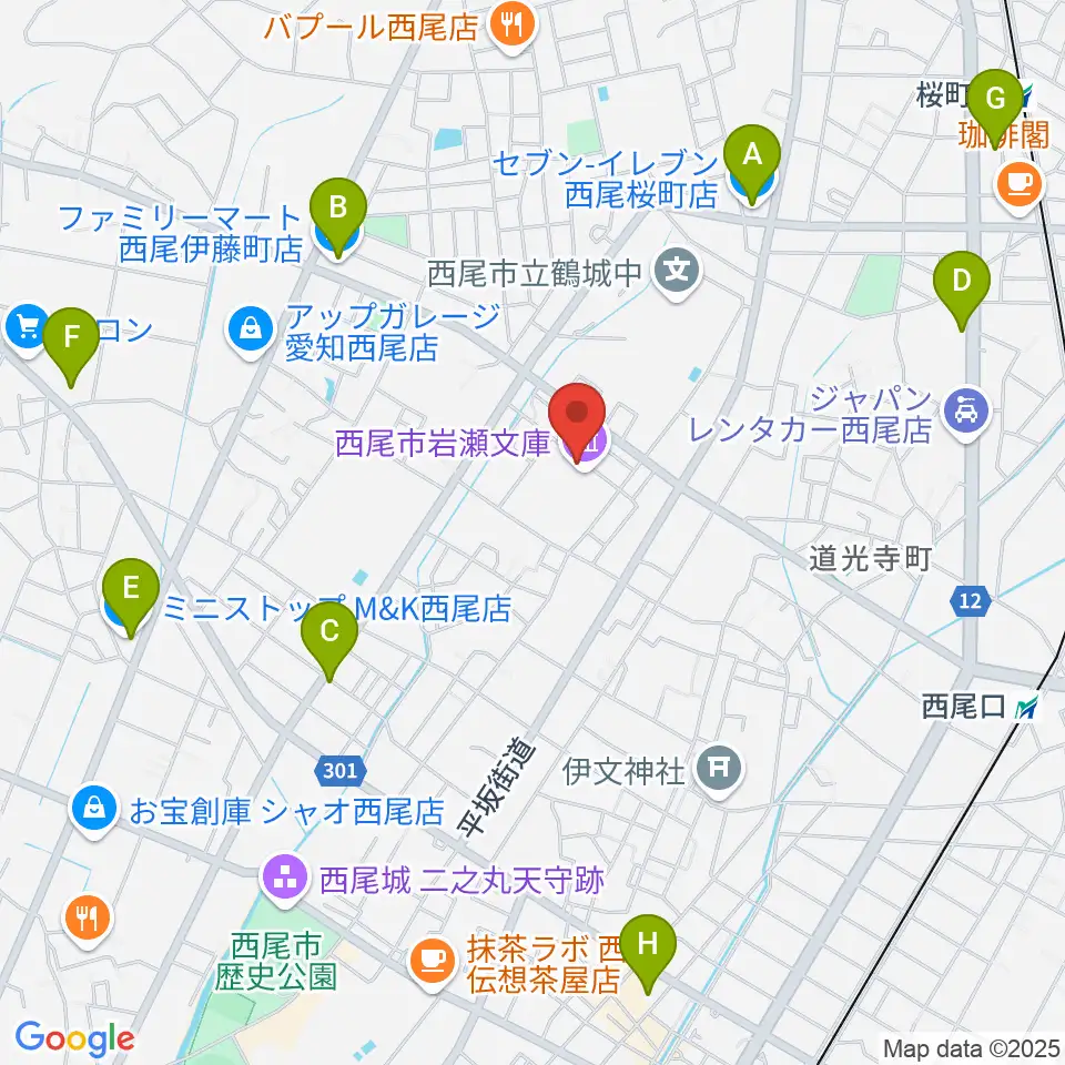 西尾市岩瀬文庫周辺のコンビニエンスストア一覧地図