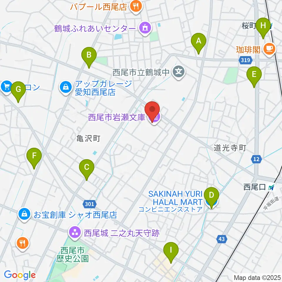 西尾市岩瀬文庫周辺のコンビニエンスストア一覧地図