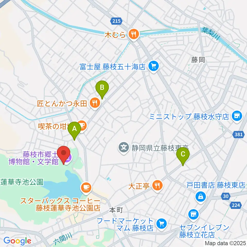 藤枝市郷土博物館・文学館周辺のコンビニエンスストア一覧地図