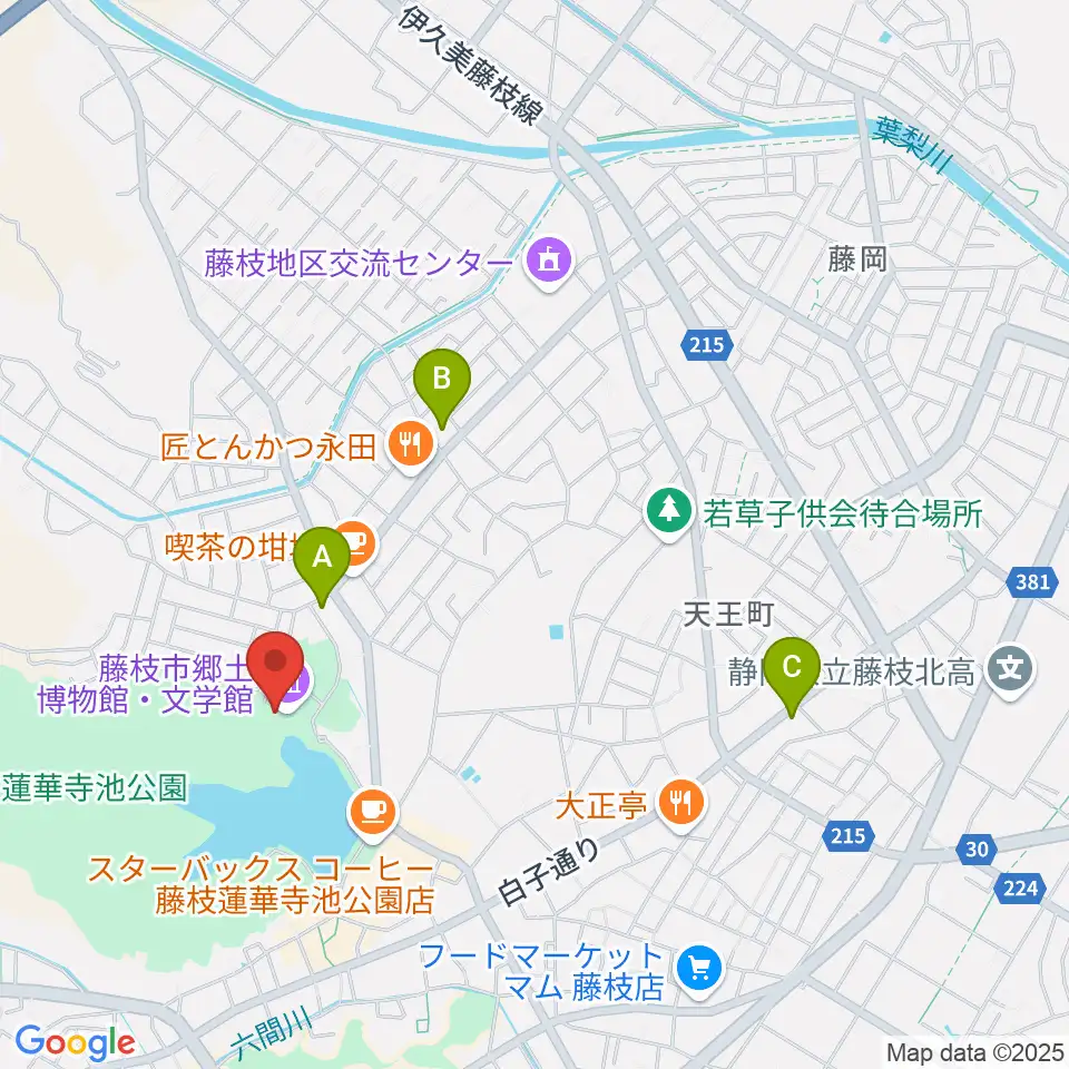 藤枝市郷土博物館・文学館周辺のコンビニエンスストア一覧地図