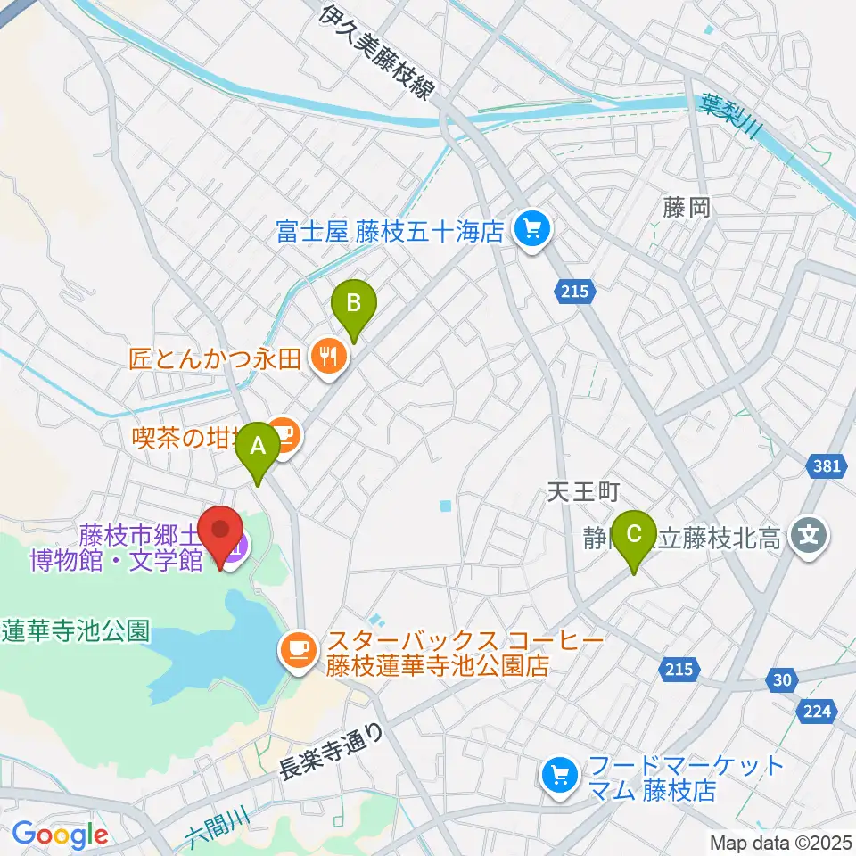 藤枝市郷土博物館・文学館周辺のコンビニエンスストア一覧地図
