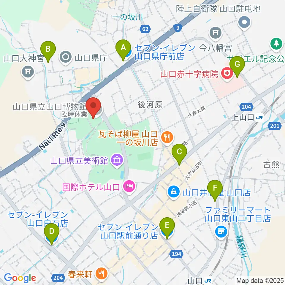 山口県立山口博物館周辺のコンビニエンスストア一覧地図