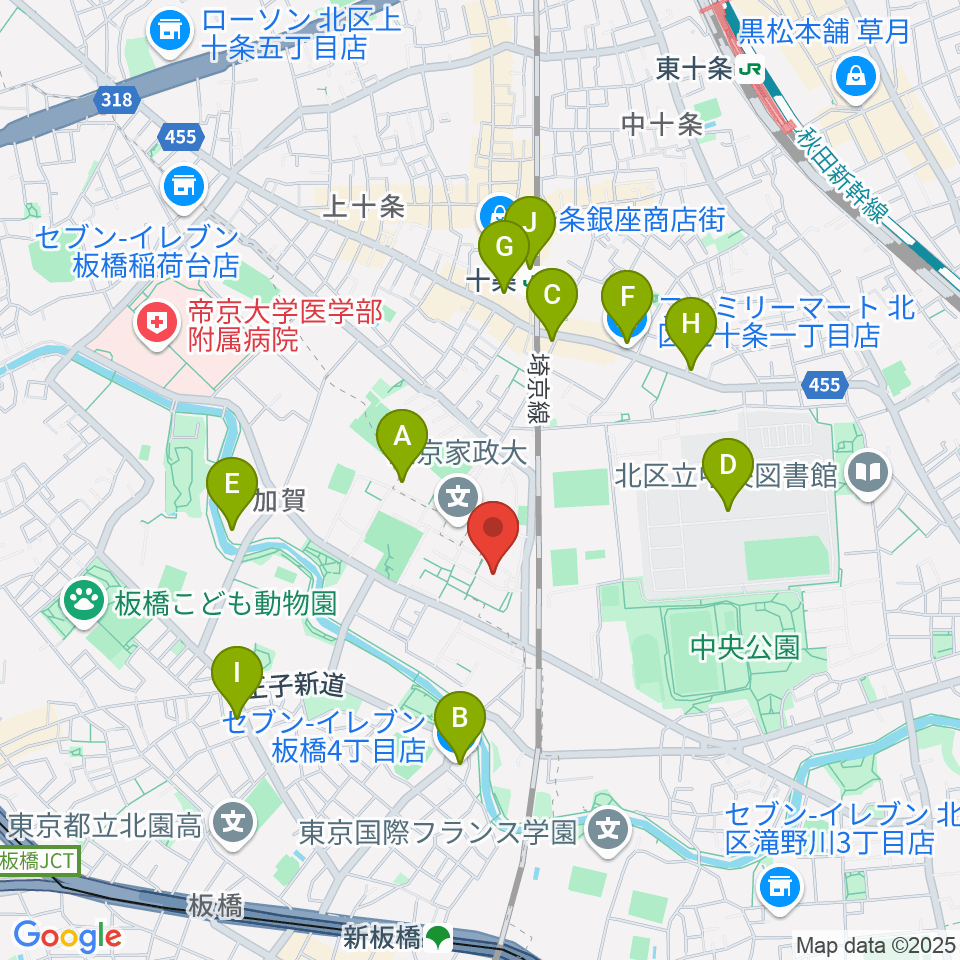 東京家政大学博物館周辺のコンビニエンスストア一覧地図