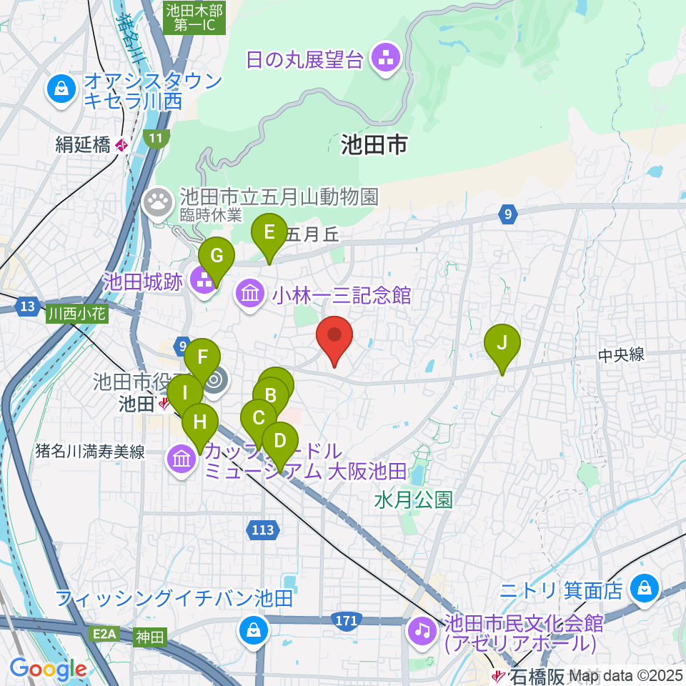 池田市立歴史民俗資料館周辺のコンビニエンスストア一覧地図