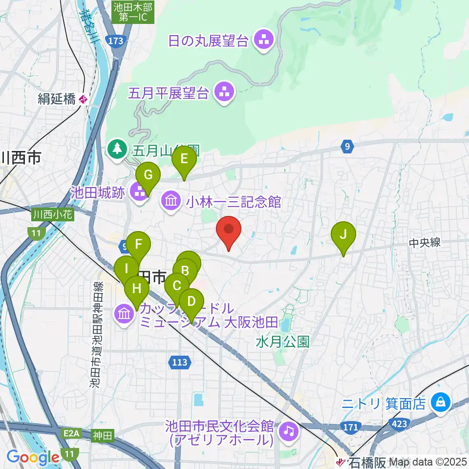 池田市立歴史民俗資料館周辺のコンビニエンスストア一覧地図