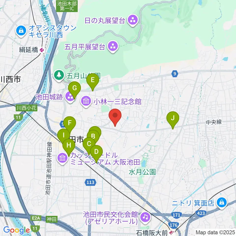 池田市立歴史民俗資料館周辺のコンビニエンスストア一覧地図