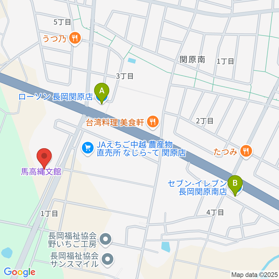 長岡市馬高縄文館周辺のコンビニエンスストア一覧地図