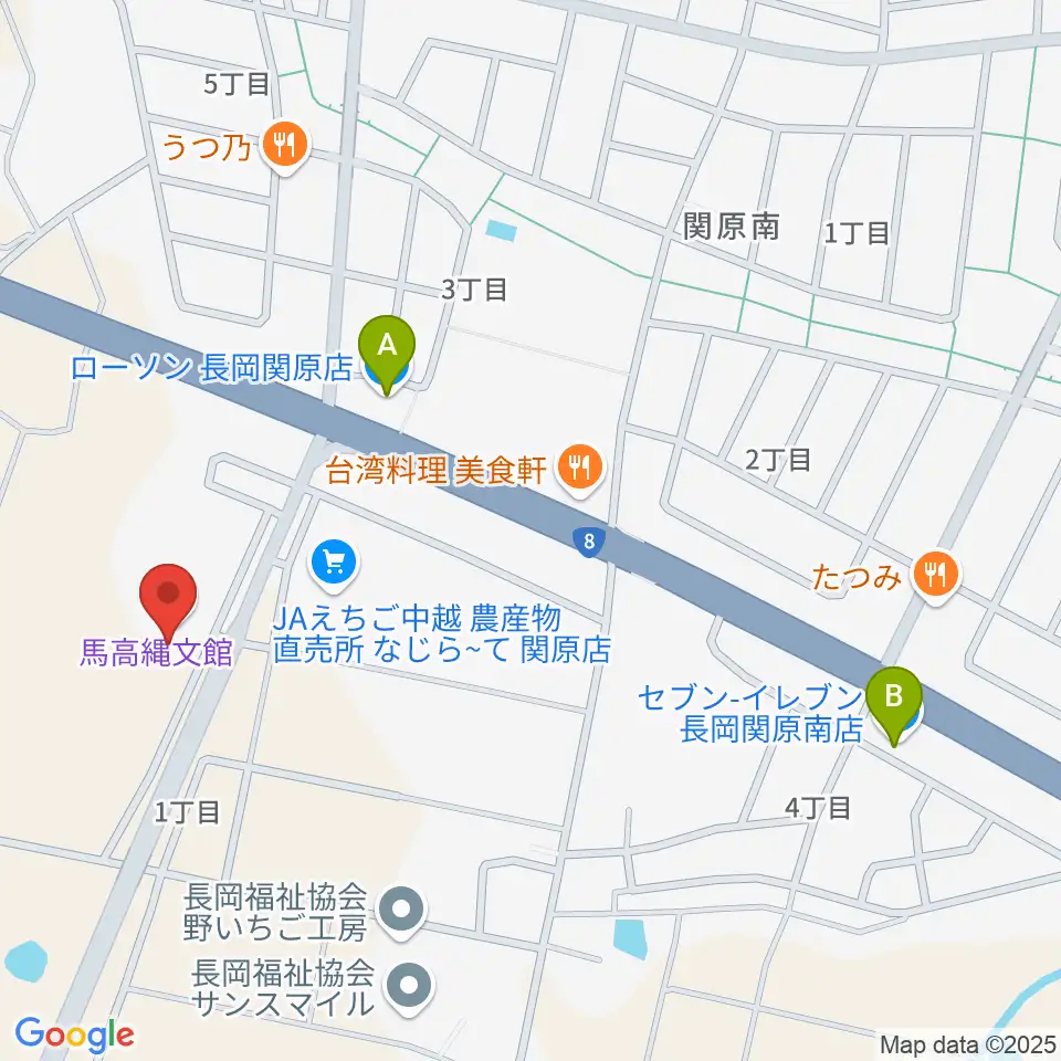 長岡市馬高縄文館周辺のコンビニエンスストア一覧地図
