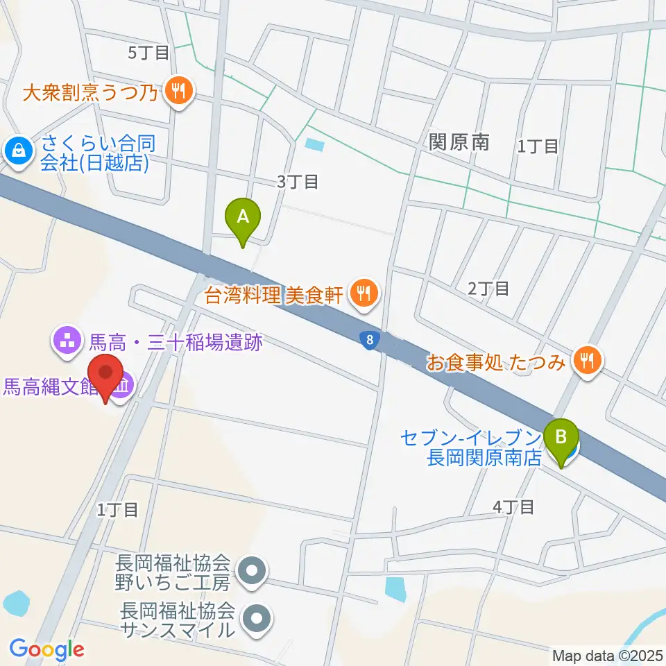長岡市馬高縄文館周辺のコンビニエンスストア一覧地図