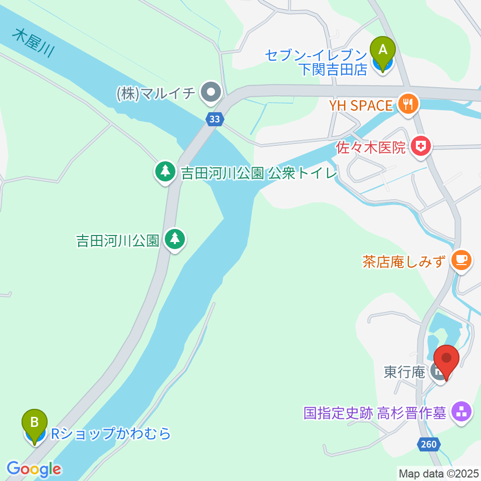 下関市立東行記念館周辺のコンビニエンスストア一覧地図