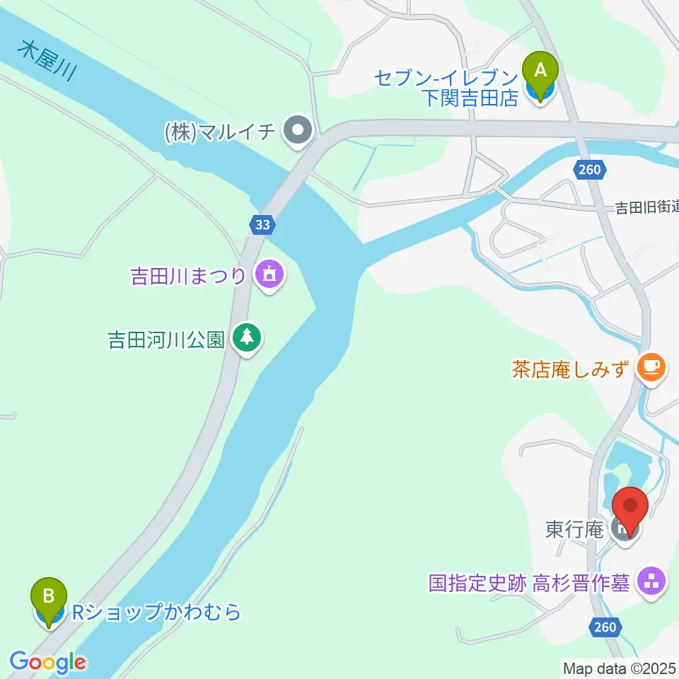 下関市立東行記念館周辺のコンビニエンスストア一覧地図
