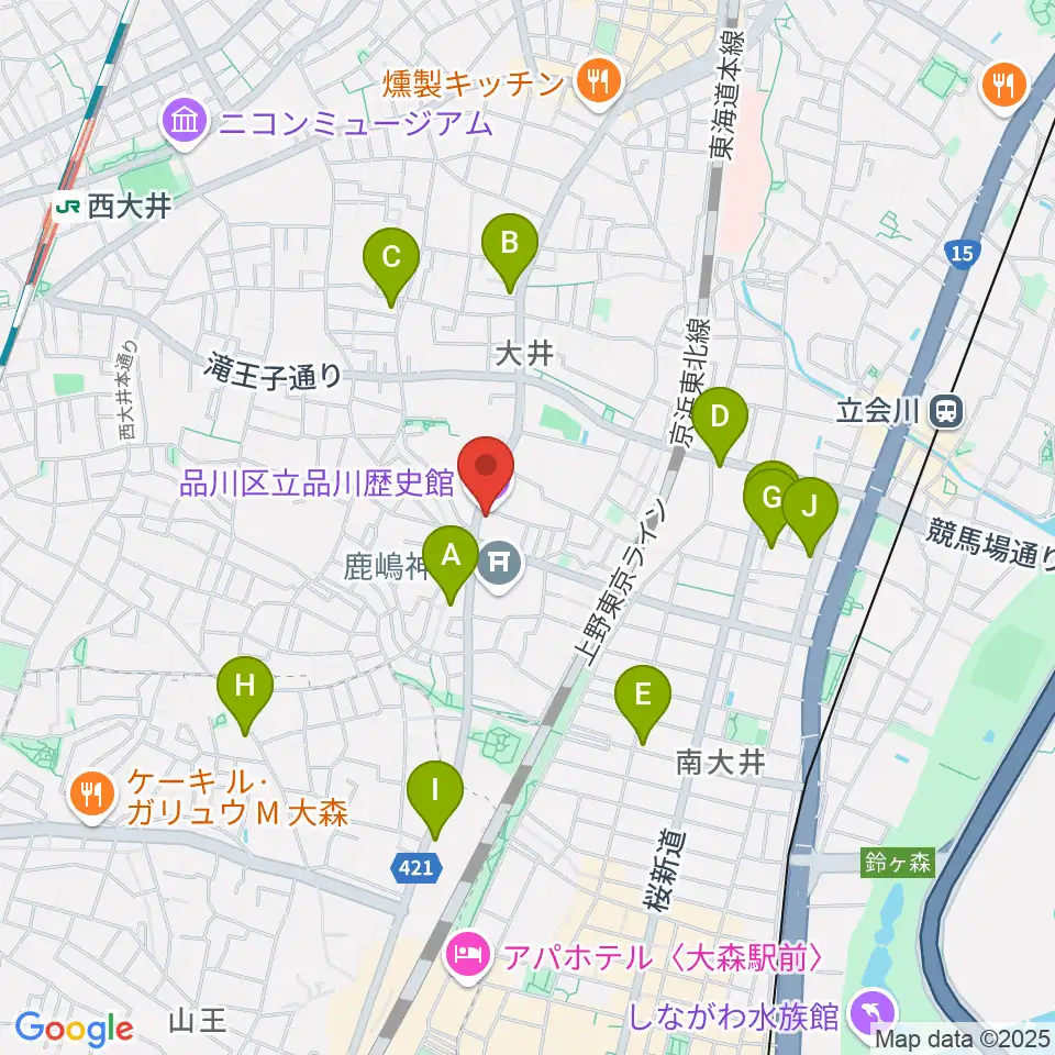 品川区立品川歴史館周辺のコンビニエンスストア一覧地図