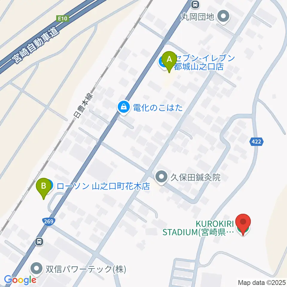 クロキリスタジアム周辺のコンビニエンスストア一覧地図