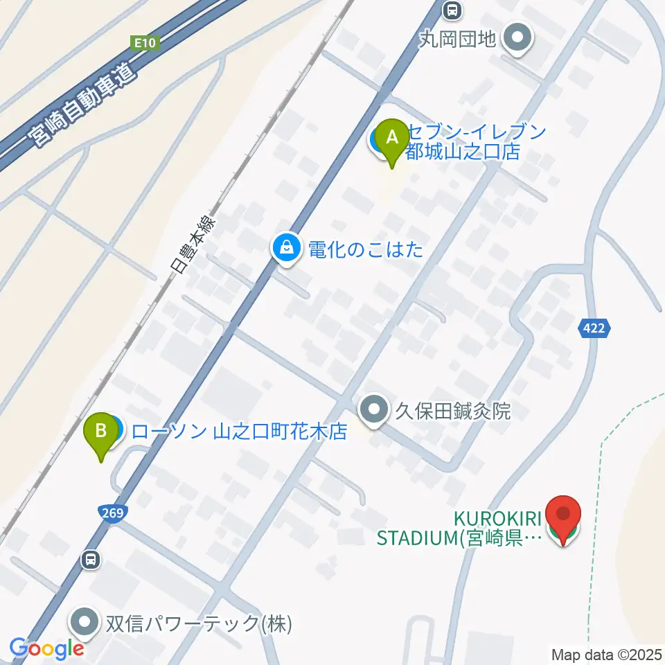 クロキリスタジアム周辺のコンビニエンスストア一覧地図