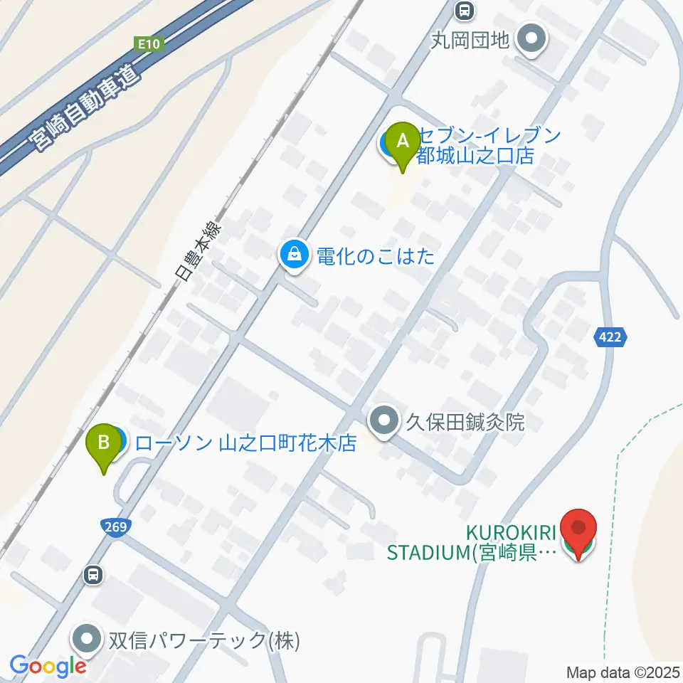 クロキリスタジアム周辺のコンビニエンスストア一覧地図