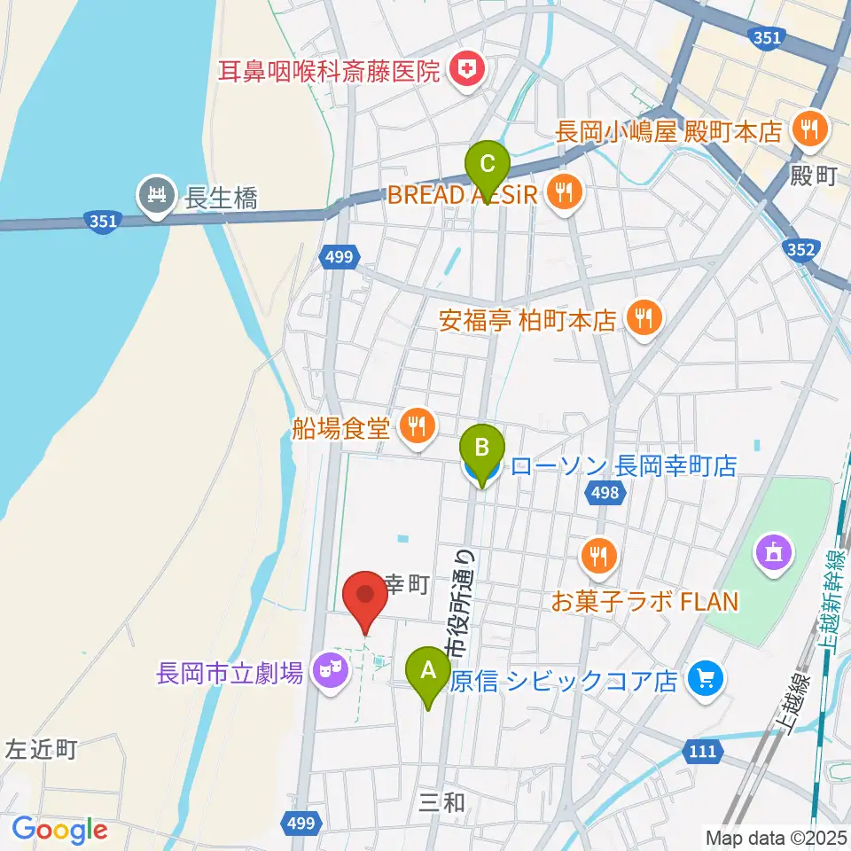 長岡市立科学博物館周辺のコンビニエンスストア一覧地図