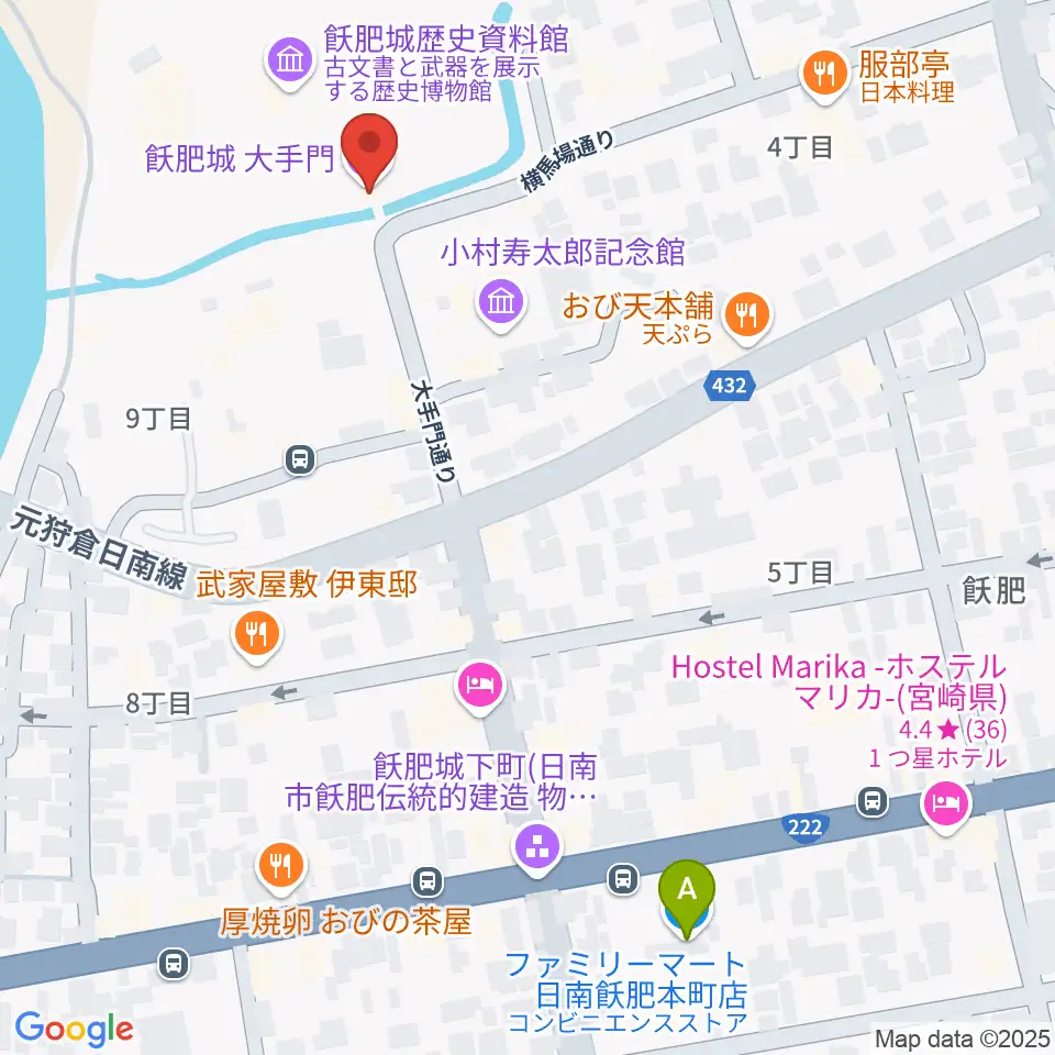 飫肥城歴史資料館周辺のコンビニエンスストア一覧地図