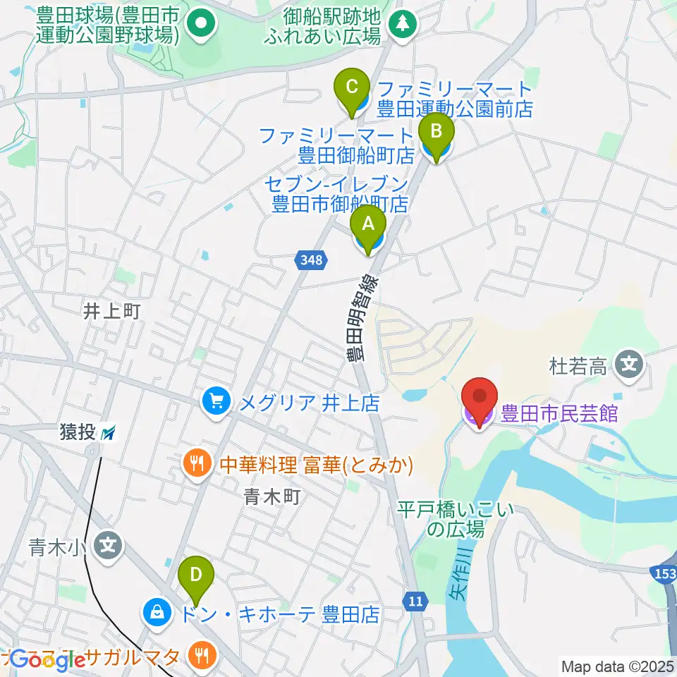 豊田市民芸館周辺のコンビニエンスストア一覧地図