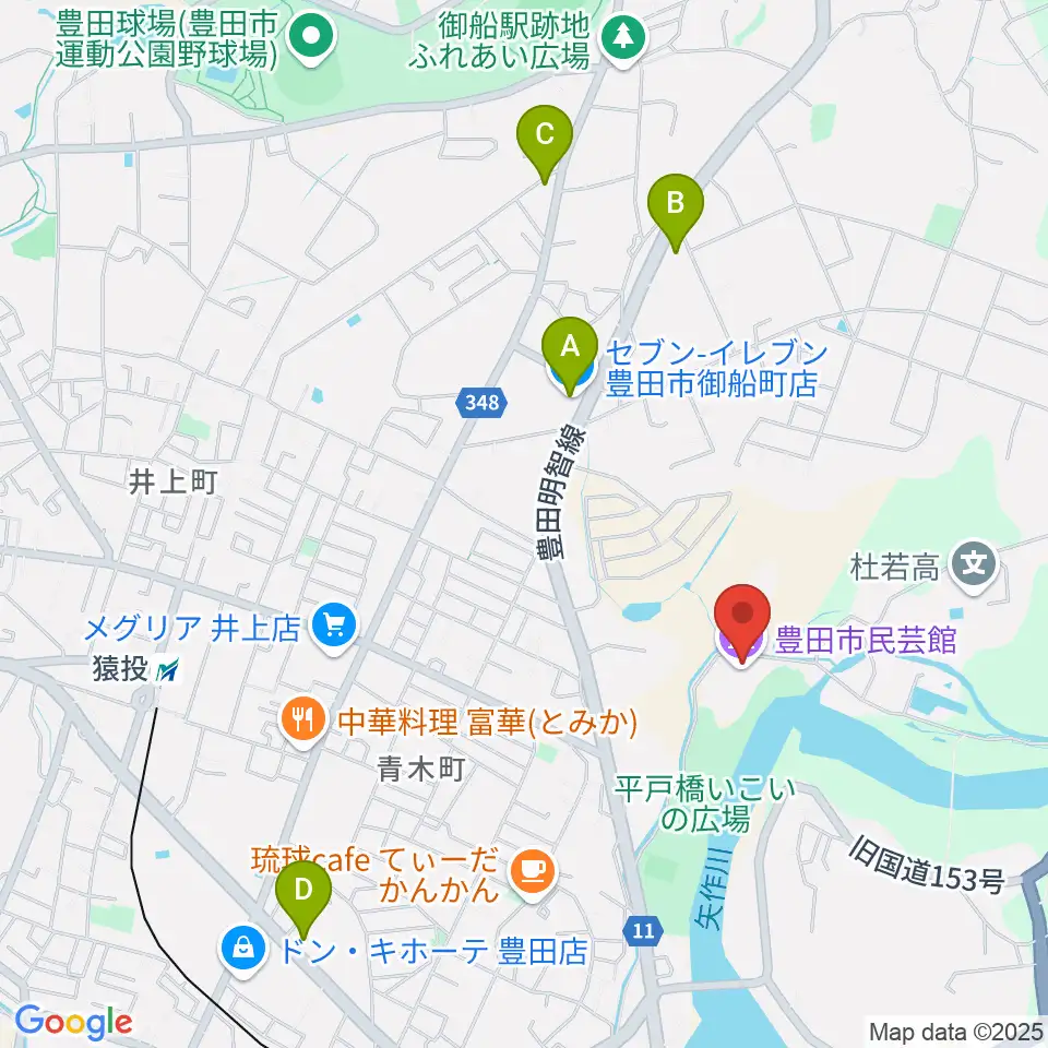 豊田市民芸館周辺のコンビニエンスストア一覧地図