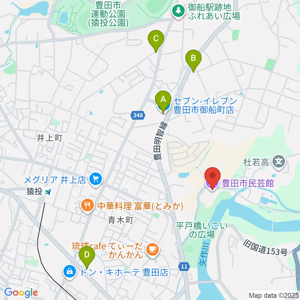 豊田市民芸館周辺のコンビニエンスストア一覧地図
