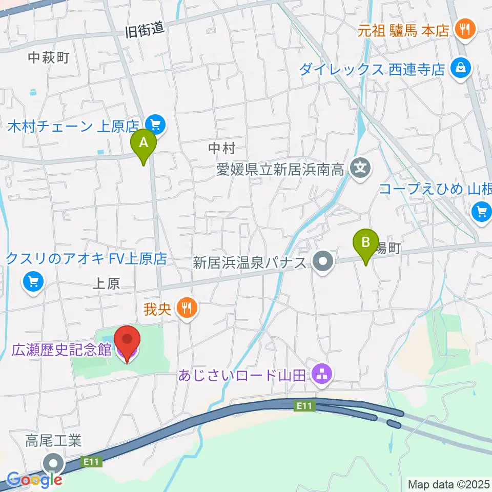 新居浜市広瀬歴史記念館周辺のコンビニエンスストア一覧地図