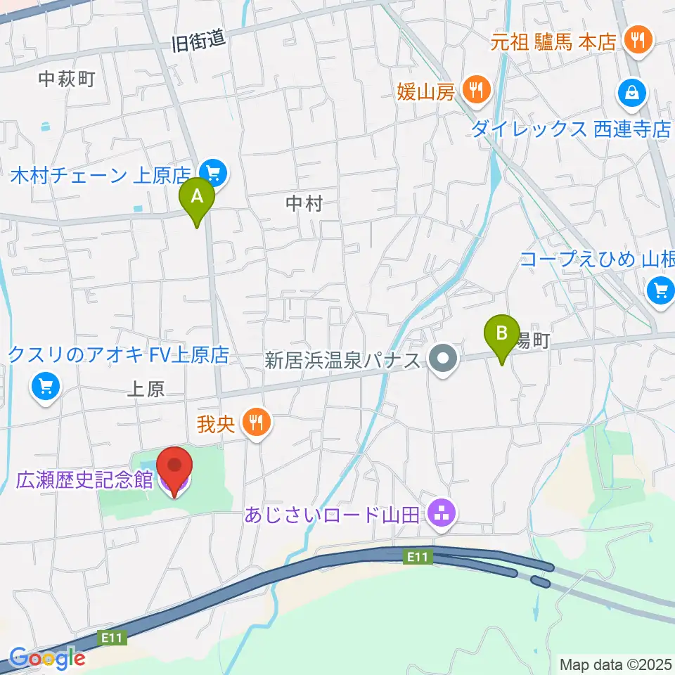 新居浜市広瀬歴史記念館周辺のコンビニエンスストア一覧地図