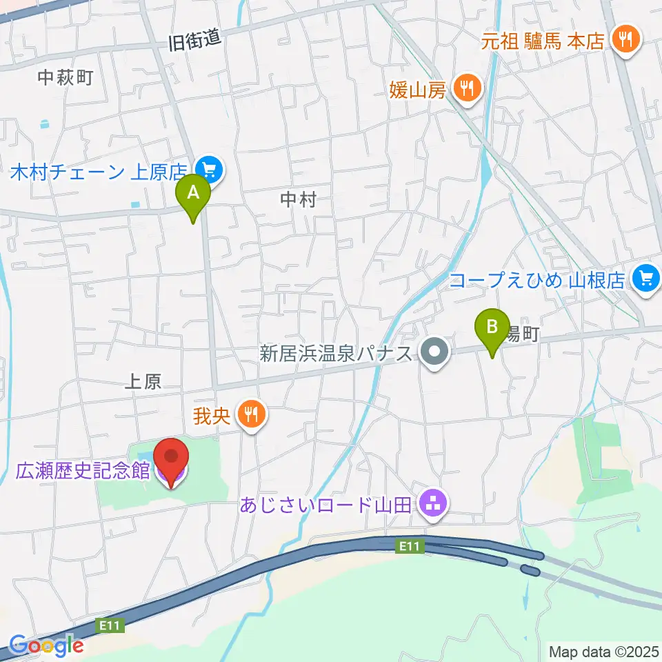 新居浜市広瀬歴史記念館周辺のコンビニエンスストア一覧地図