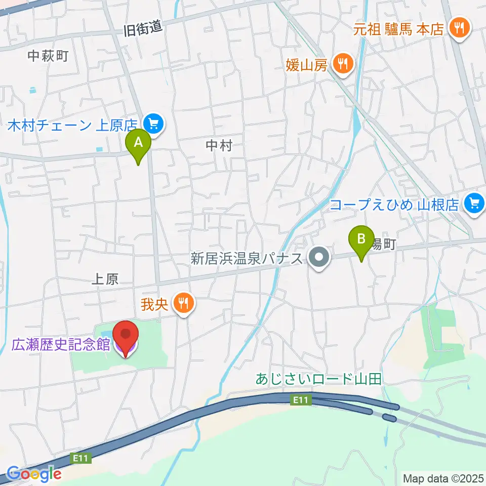 新居浜市広瀬歴史記念館周辺のコンビニエンスストア一覧地図