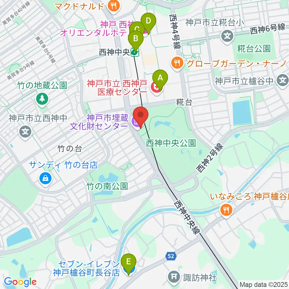神戸市埋蔵文化財センター周辺のコンビニエンスストア一覧地図