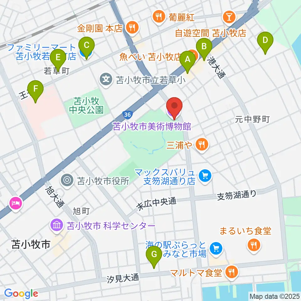 苫小牧市美術博物館周辺のコンビニエンスストア一覧地図