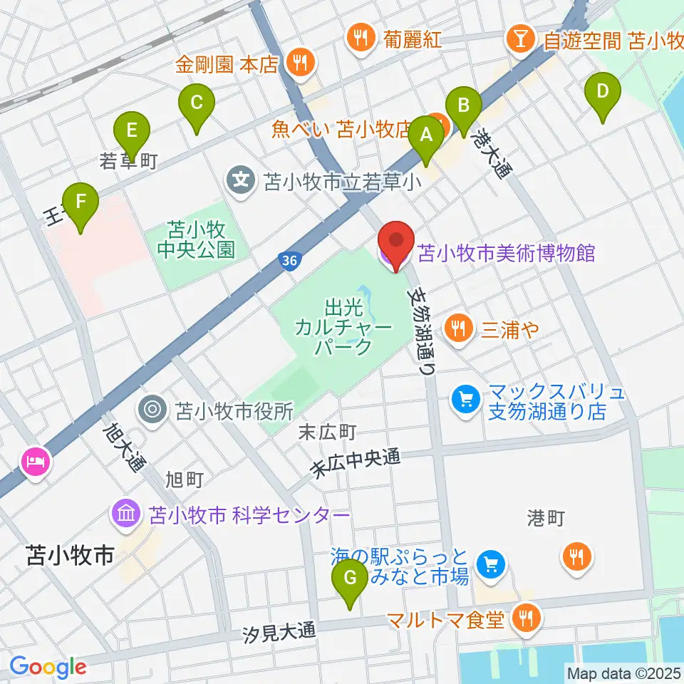 苫小牧市美術博物館周辺のコンビニエンスストア一覧地図