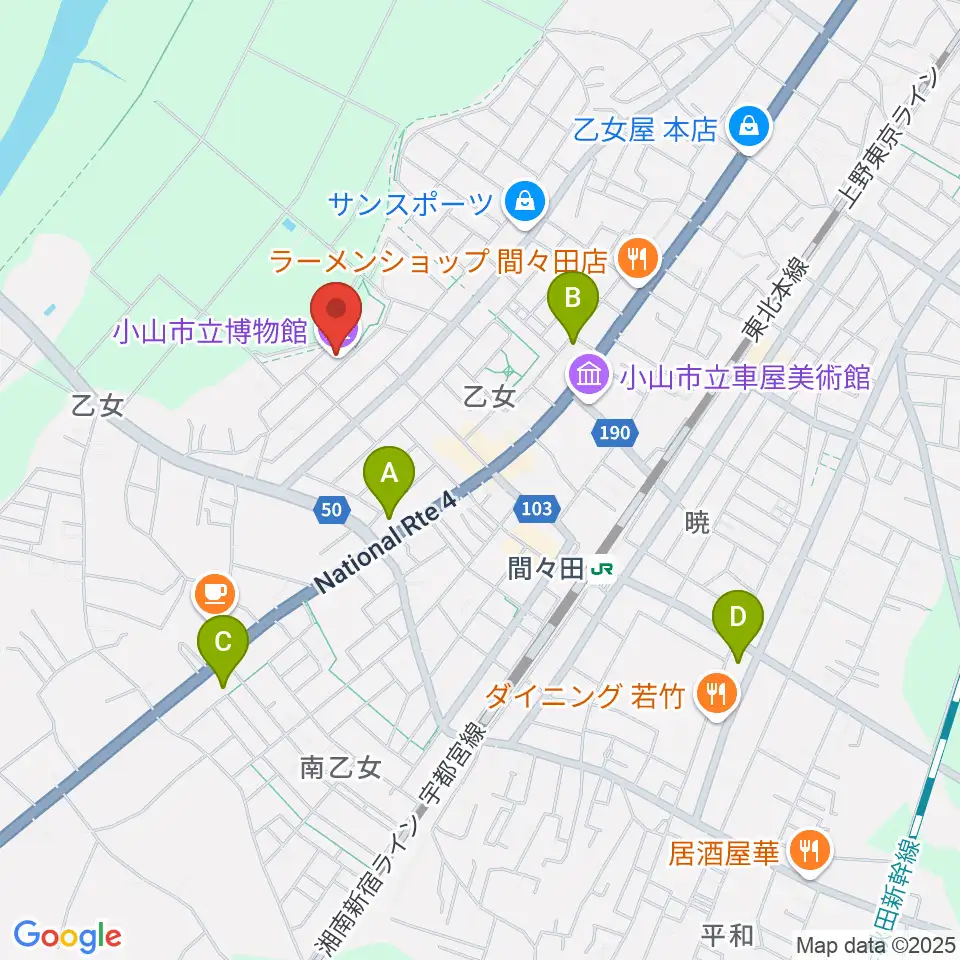 小山市立博物館周辺のコンビニエンスストア一覧地図