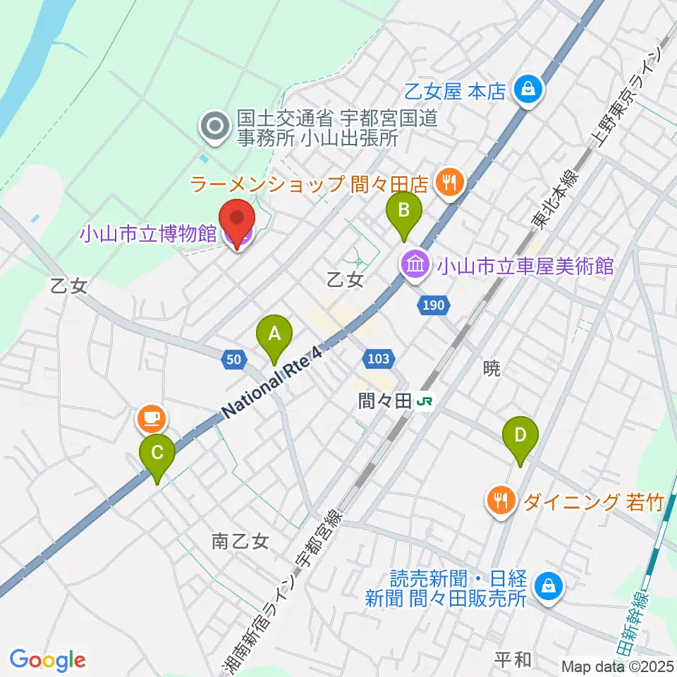 小山市立博物館周辺のコンビニエンスストア一覧地図
