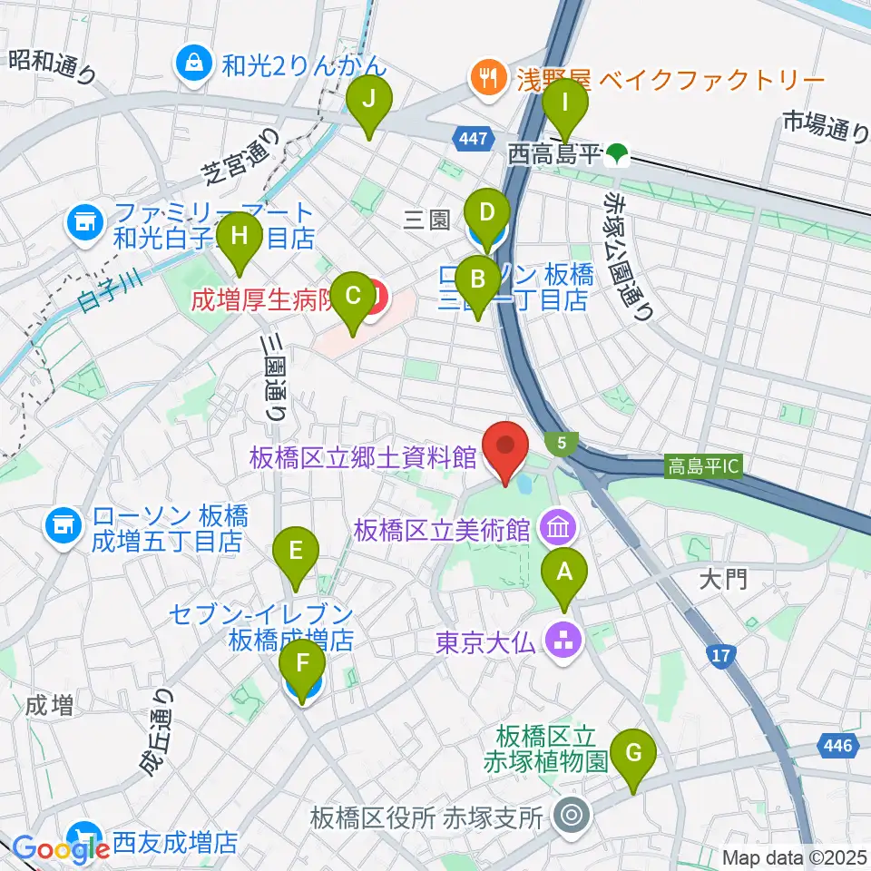 板橋区立郷土資料館周辺のコンビニエンスストア一覧地図