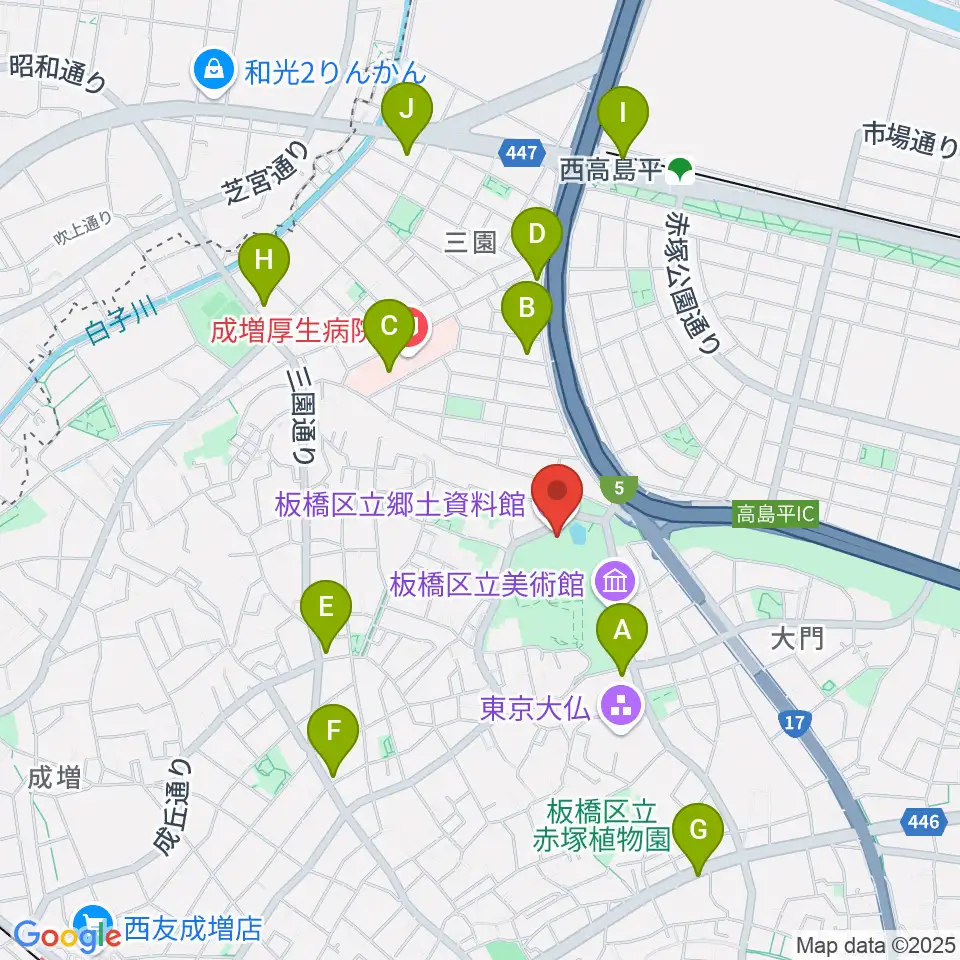 板橋区立郷土資料館周辺のコンビニエンスストア一覧地図