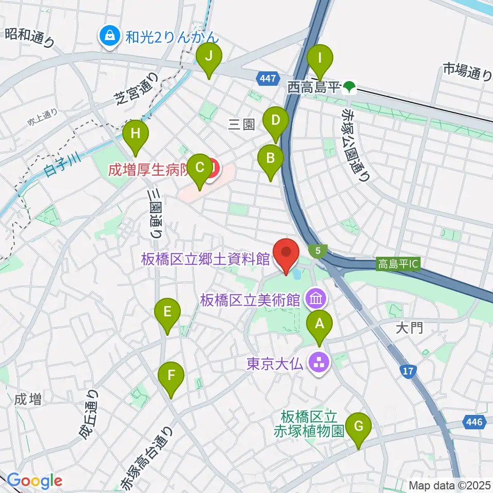 板橋区立郷土資料館周辺のコンビニエンスストア一覧地図