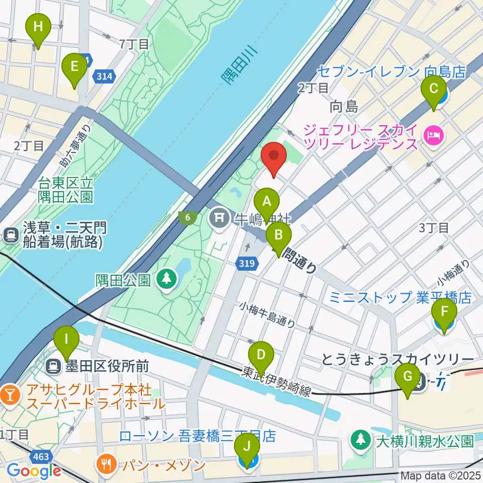 すみだ郷土文化資料館周辺のコンビニエンスストア一覧地図