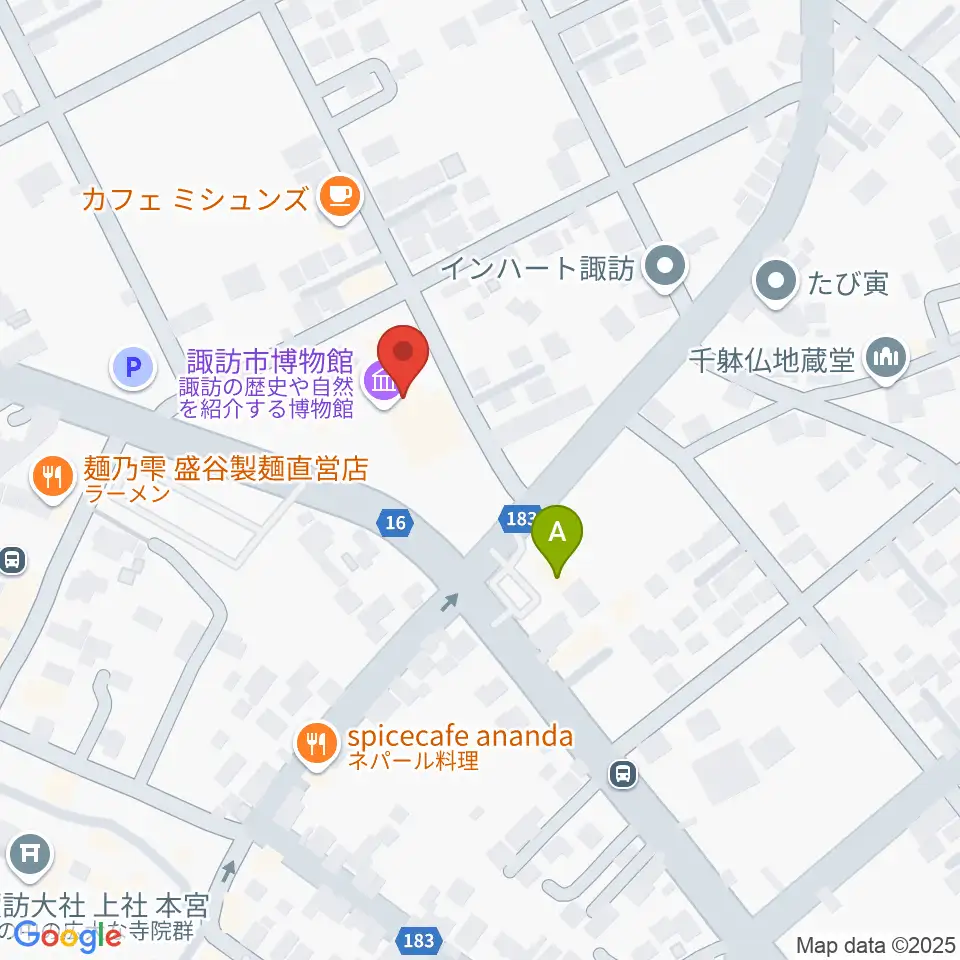 諏訪市博物館周辺のコンビニエンスストア一覧地図