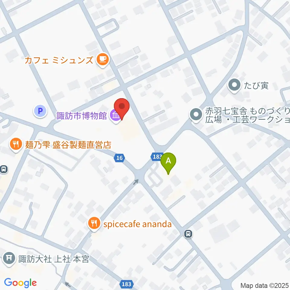 諏訪市博物館周辺のコンビニエンスストア一覧地図