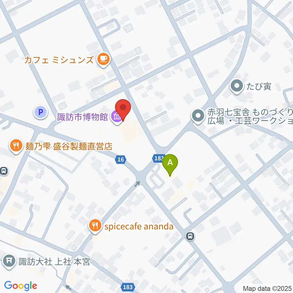 諏訪市博物館周辺のコンビニエンスストア一覧地図