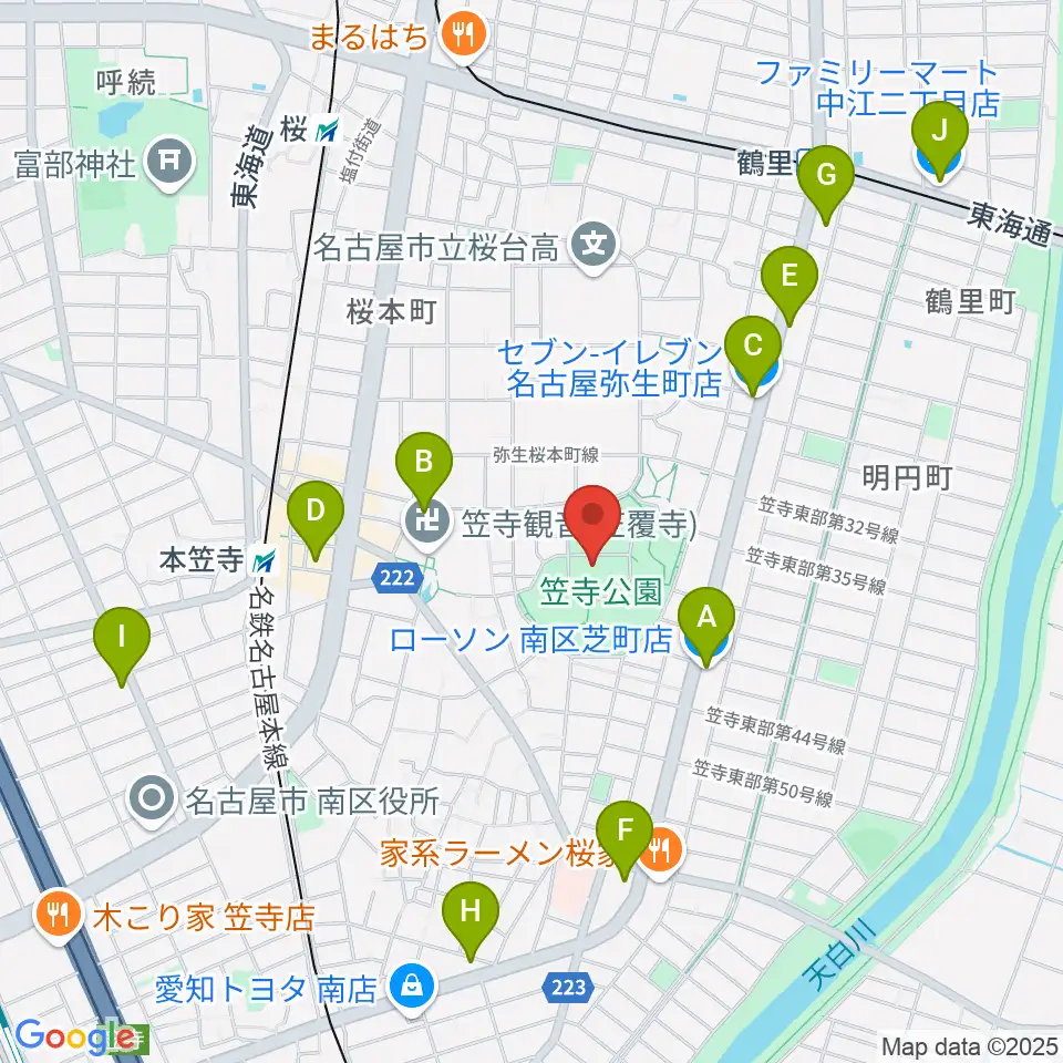 名古屋市見晴台考古資料館周辺のコンビニエンスストア一覧地図