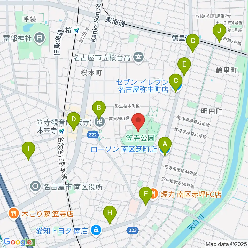 名古屋市見晴台考古資料館周辺のコンビニエンスストア一覧地図