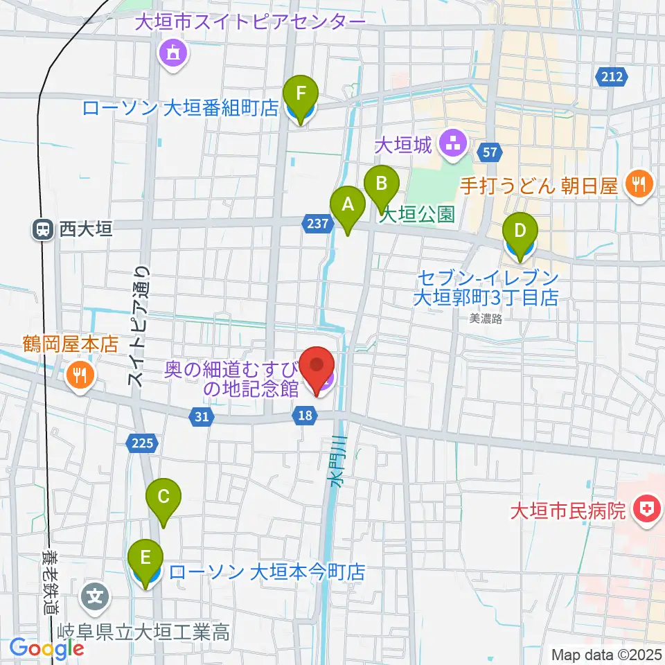 大垣市奥の細道むすびの地記念館周辺のコンビニエンスストア一覧地図