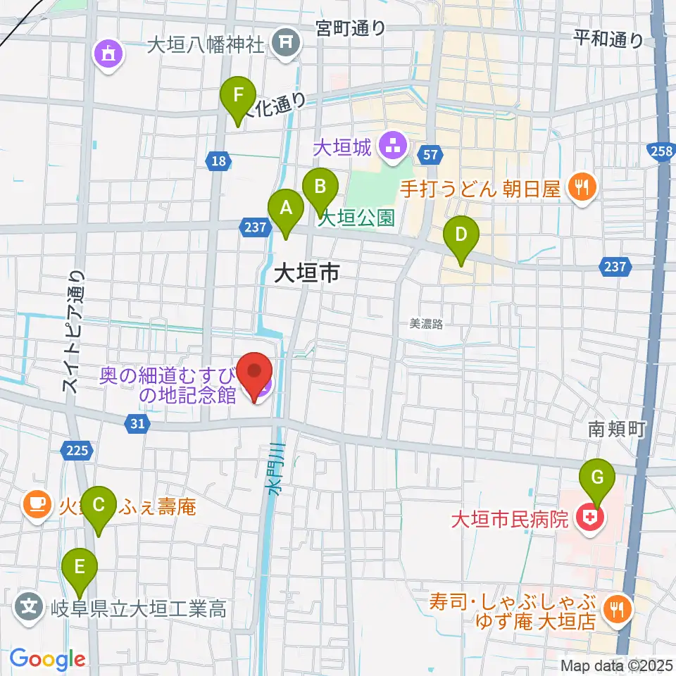大垣市奥の細道むすびの地記念館周辺のコンビニエンスストア一覧地図