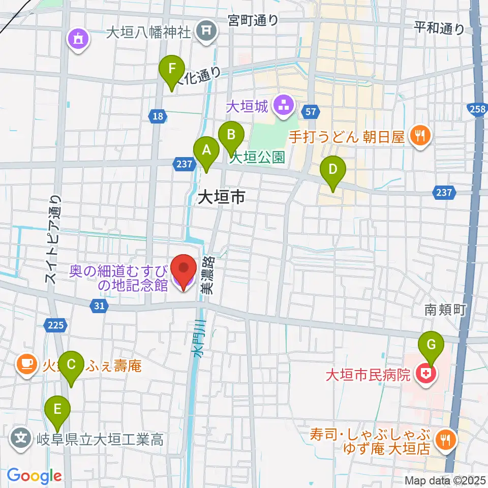 大垣市奥の細道むすびの地記念館周辺のコンビニエンスストア一覧地図