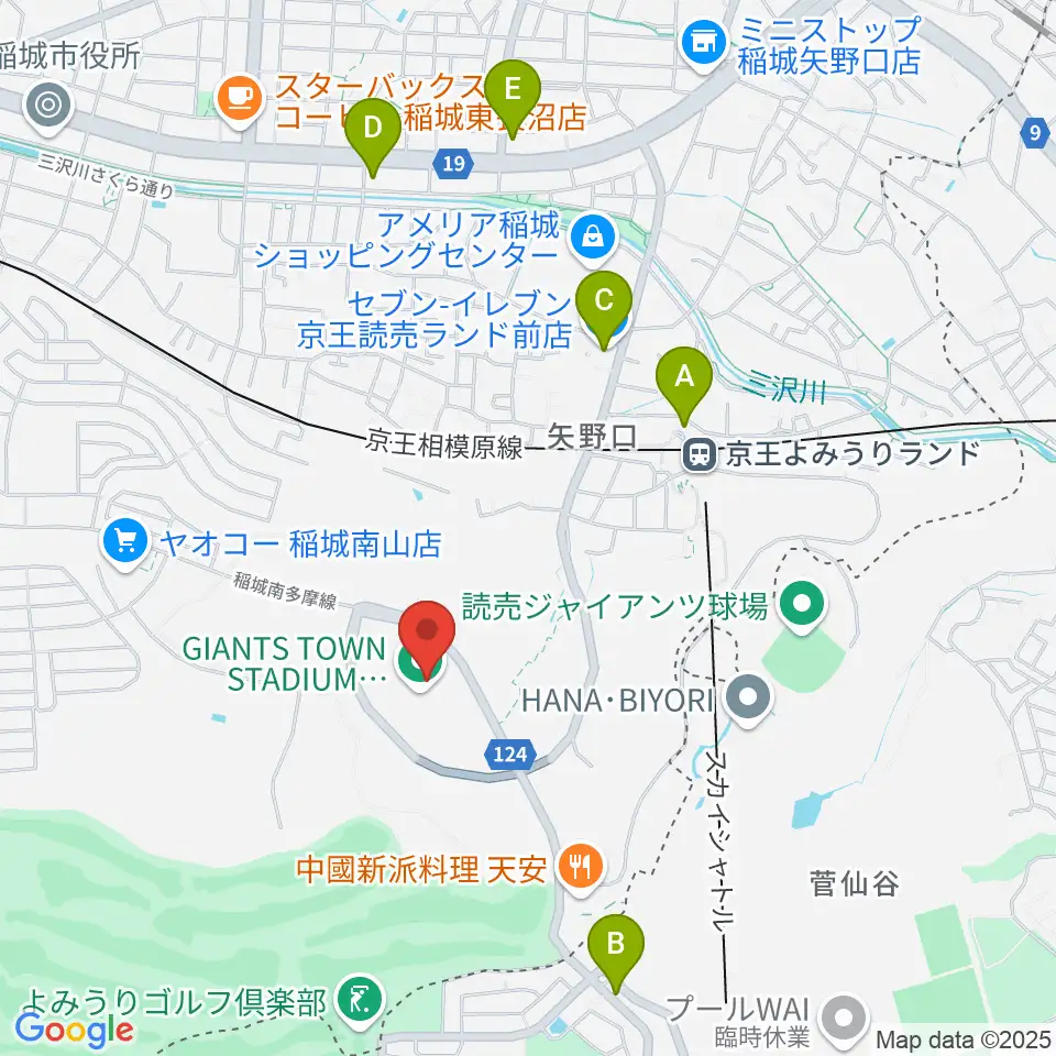 ジャイアンツタウンスタジアム周辺のコンビニエンスストア一覧地図